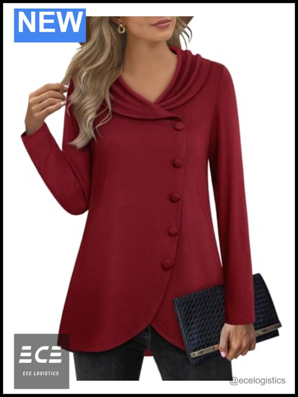 Womens Long Sleeve Button Side Tulip Hem Tunic Sweatshirt